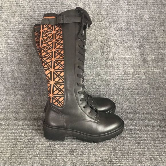 Antonio Melani Boots Women's Size 6 Black Logo Print Tall Combat Lug Sole - Picture 8 of 15